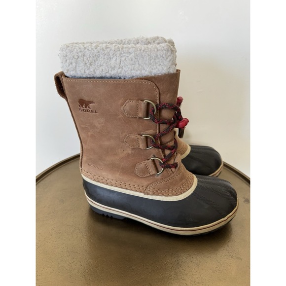Boys Girls Kids Sorel Winter Boots Leather Thick Warm Size 3 Youth Insulated - Picture 4 of 8